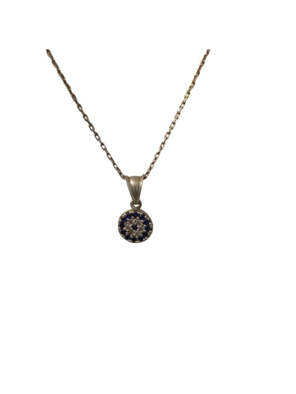 925 Sterling Silver Sapphire Diamond Cluster Pendant Necklace